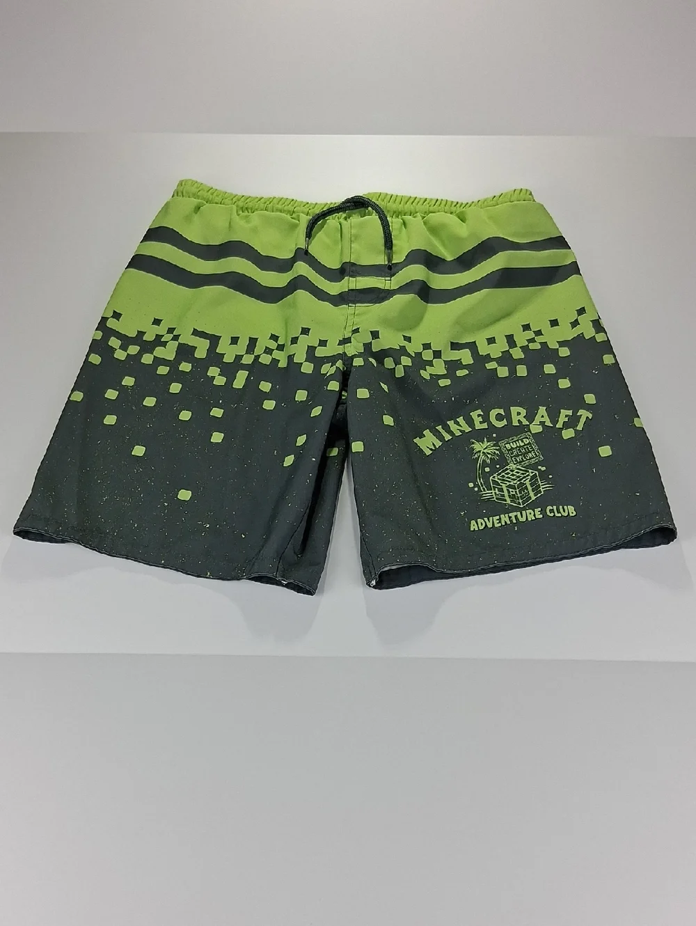 Boys Minecraft Swim Trunks Size 10/12 Green Pixel Graphic Back Pocket